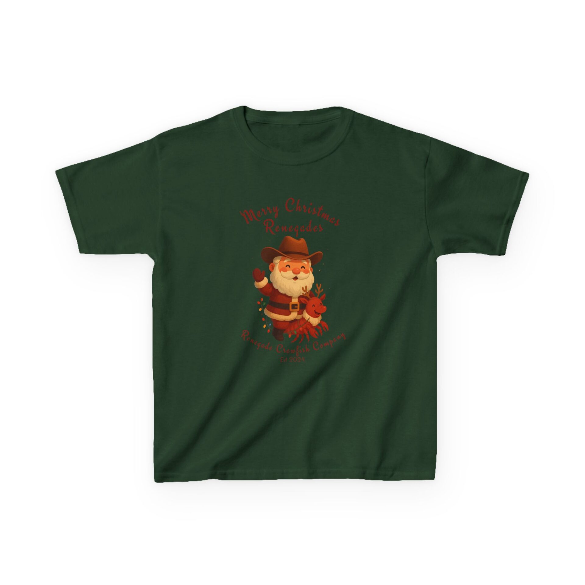 Dark green t-shirt with a cute cartoon gnome graphic.