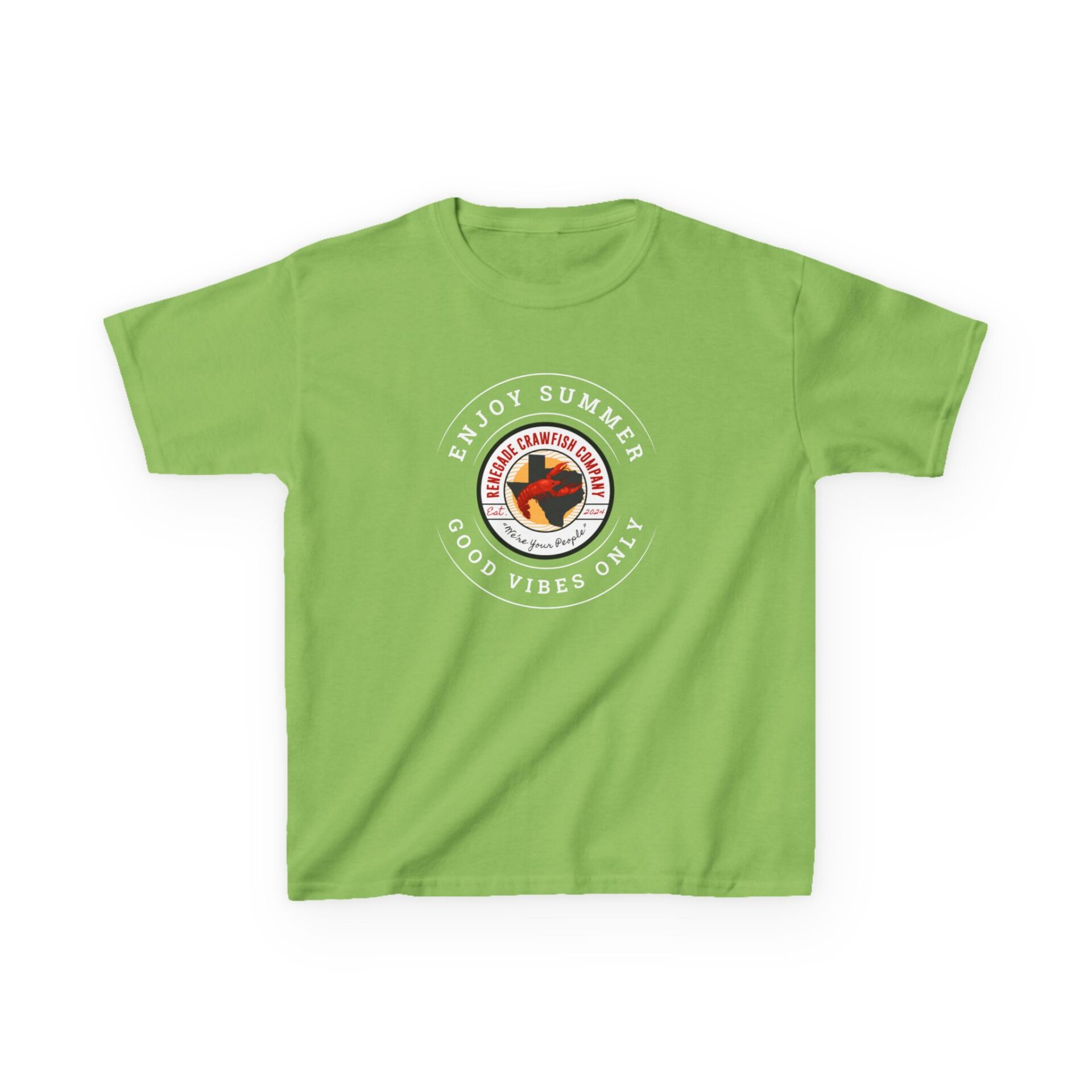 Green t-shirt with a colorful turkey graphic and text design.