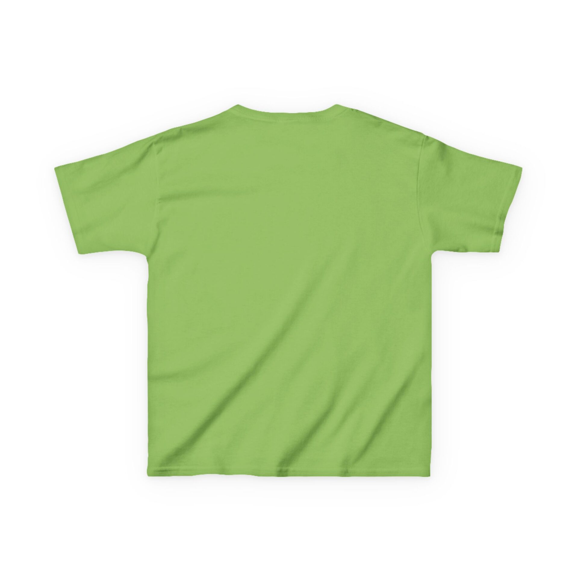 Plain green short-sleeve t-shirt laid flat.