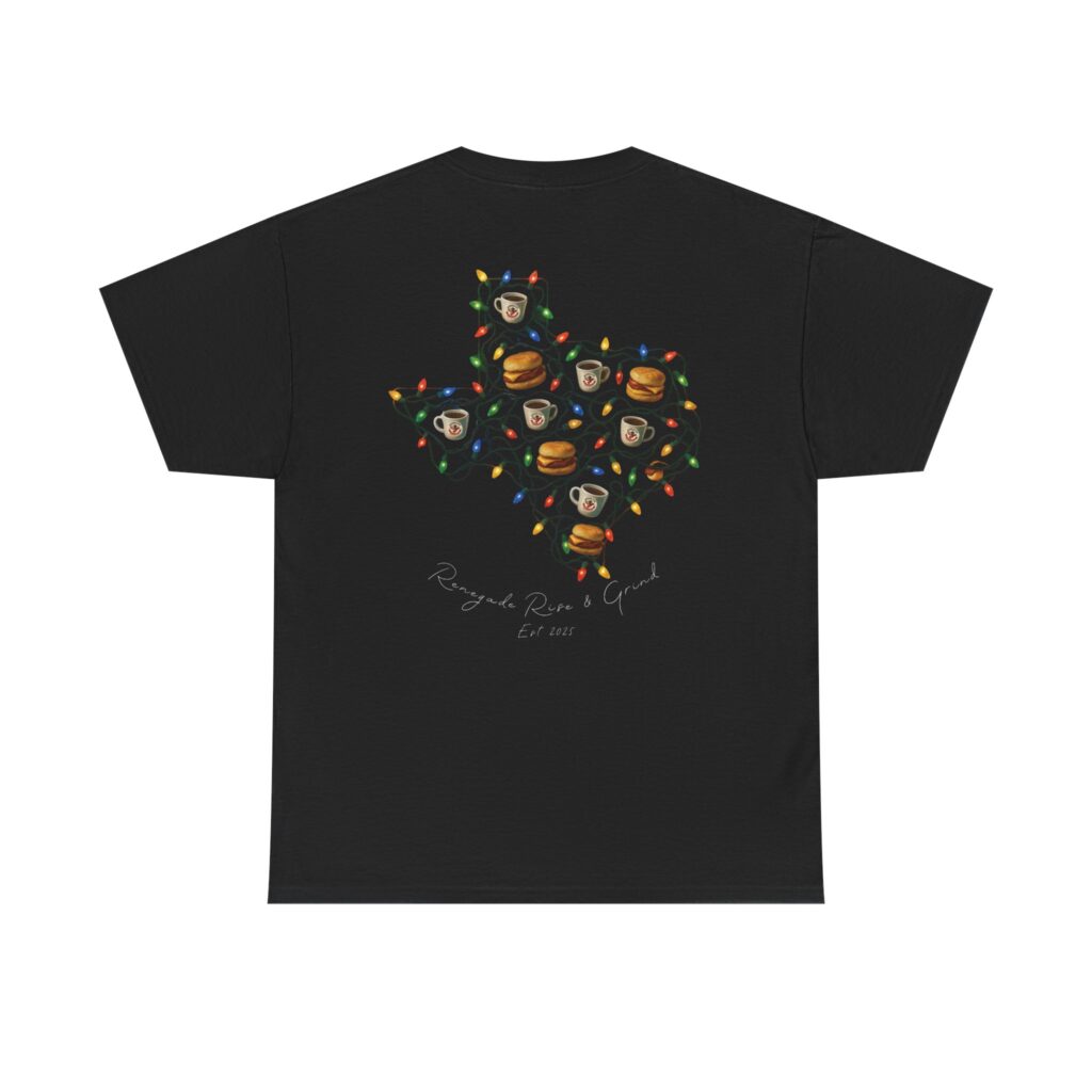 Black T-shirt with colorful cartoon animal faces forming a star shape on the back.