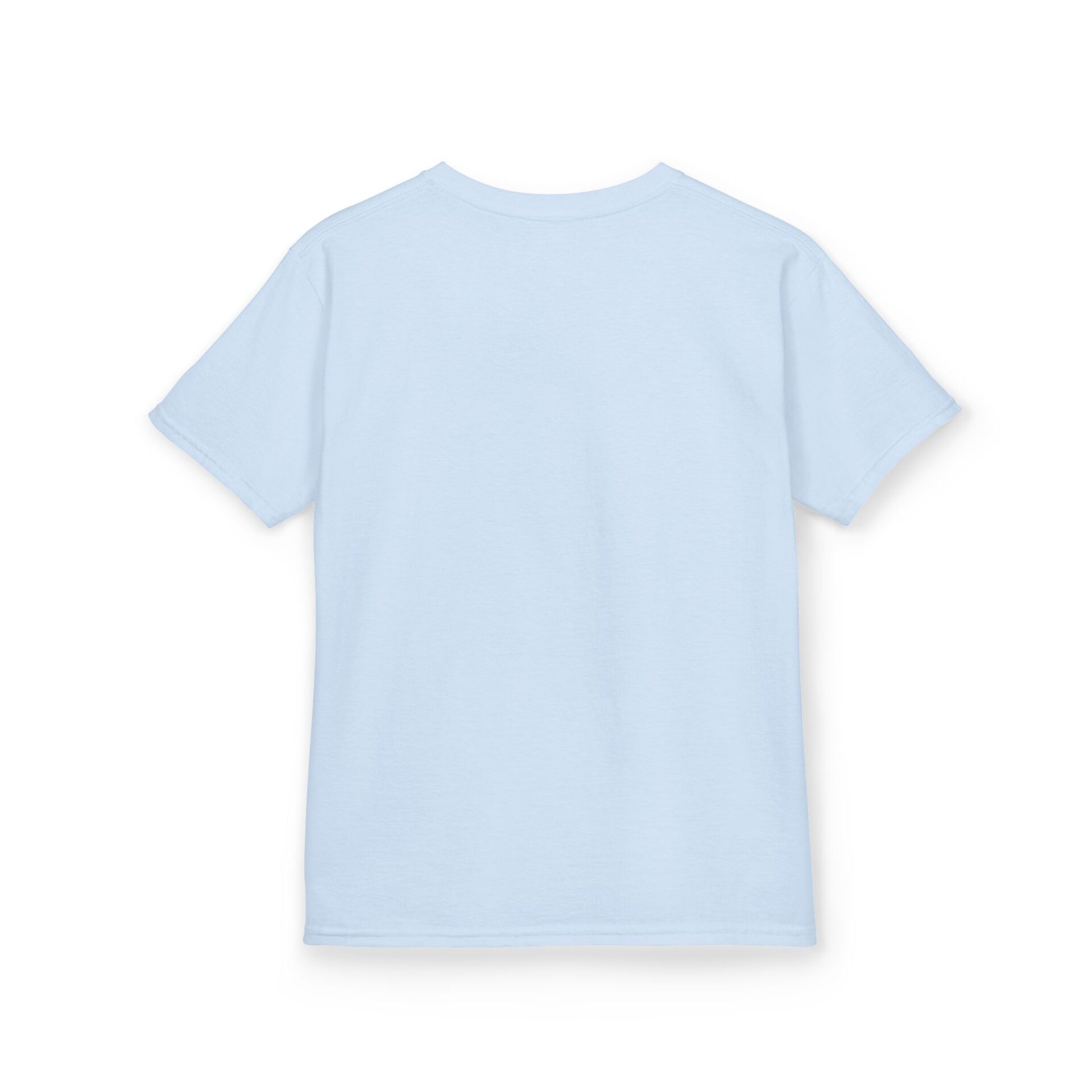 Plain light blue short-sleeve t-shirt.