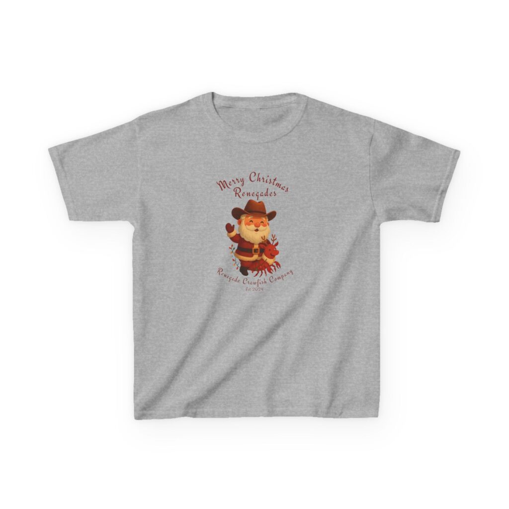 Gray t-shirt with a colorful graphic and text on the front.