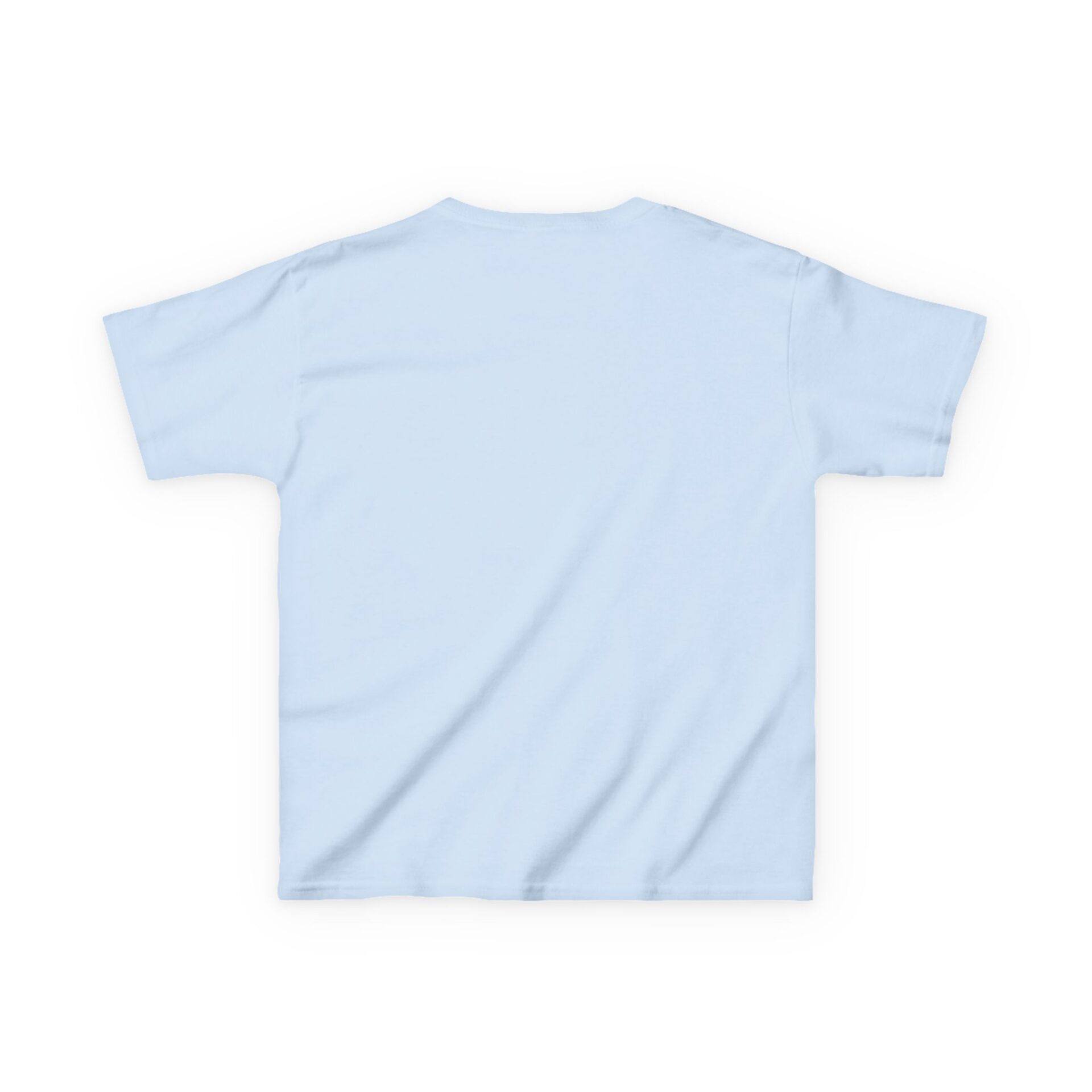 Plain light blue short-sleeve t-shirt shown from back.