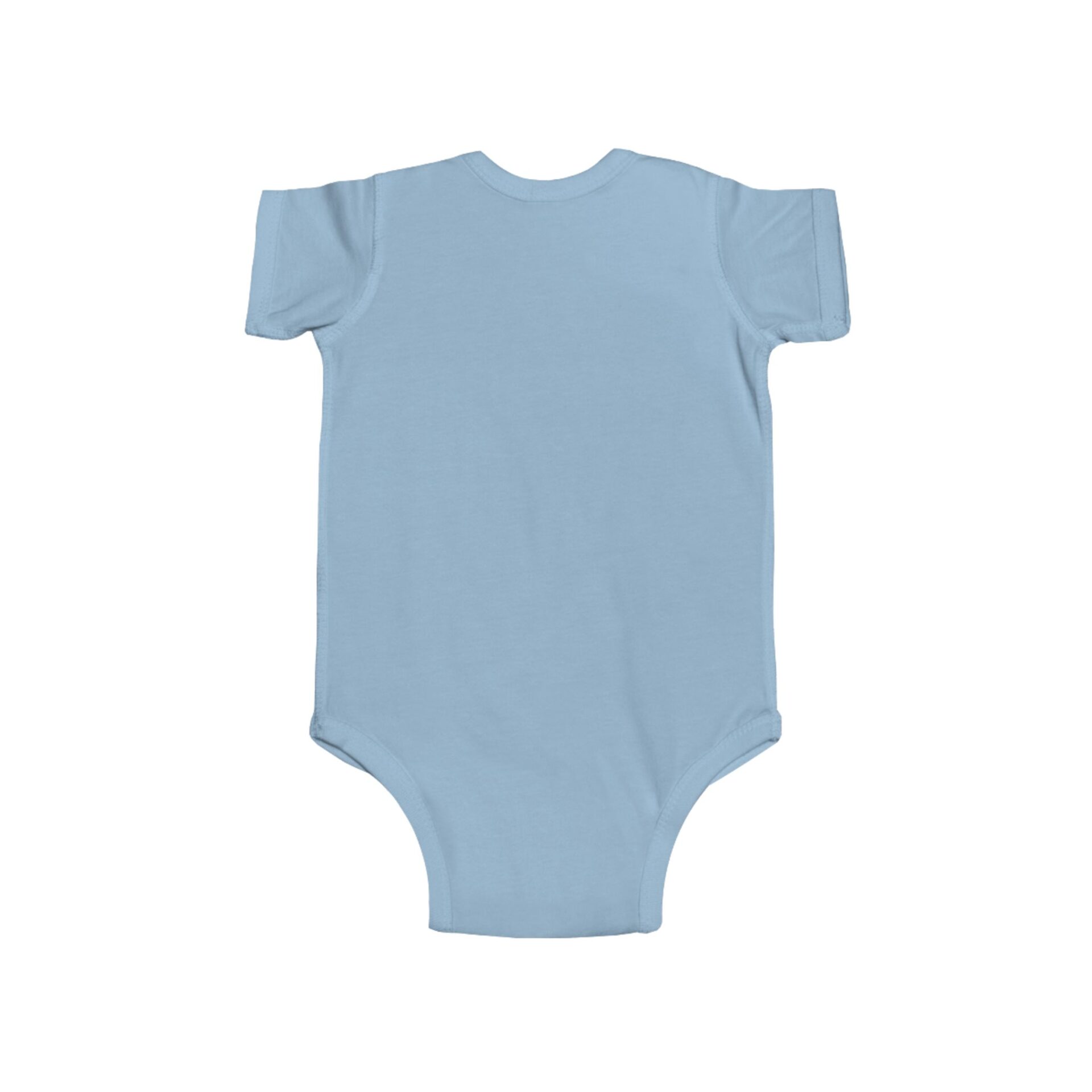 Plain light blue baby onesie with short sleeves.