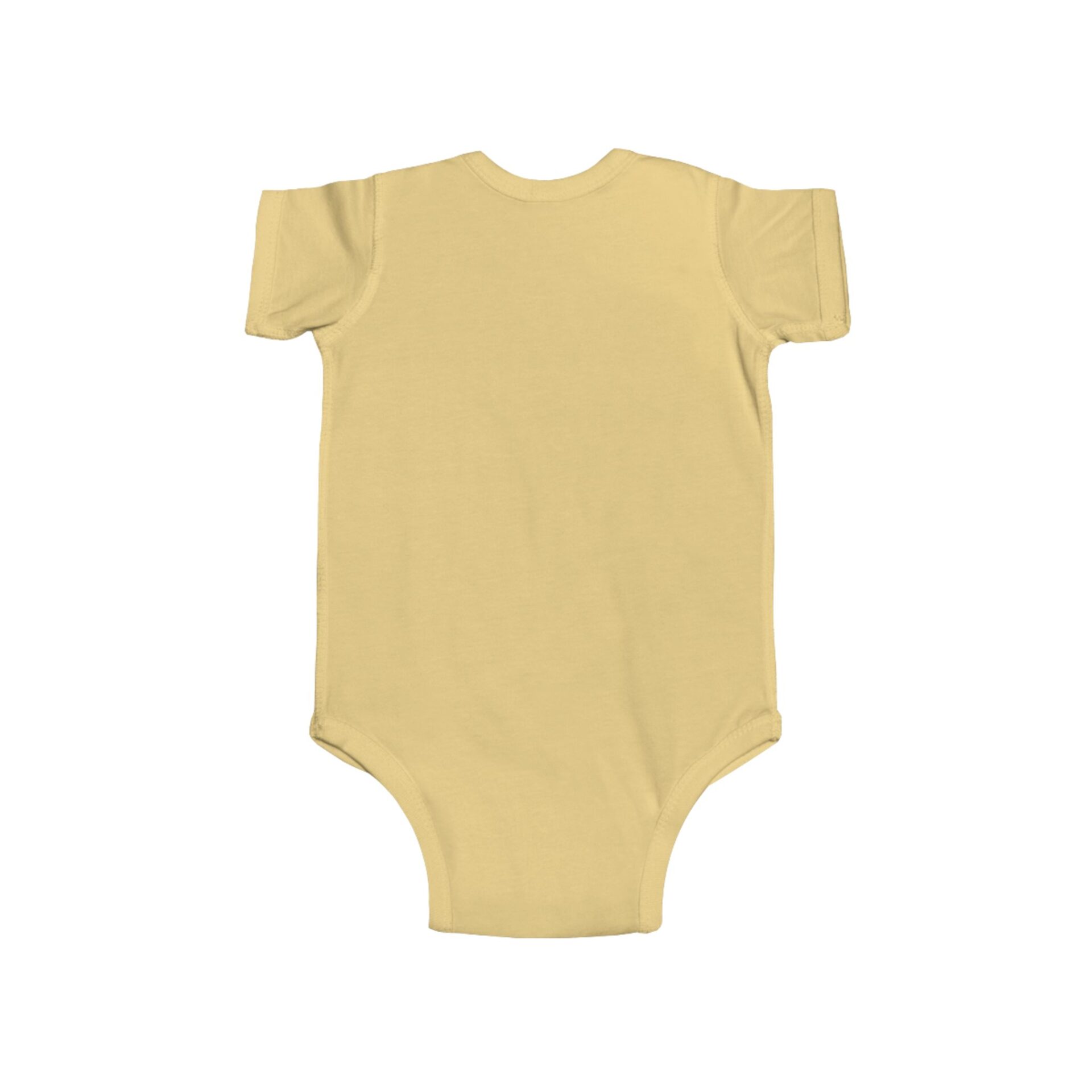 Plain yellow baby onesie with short sleeves.